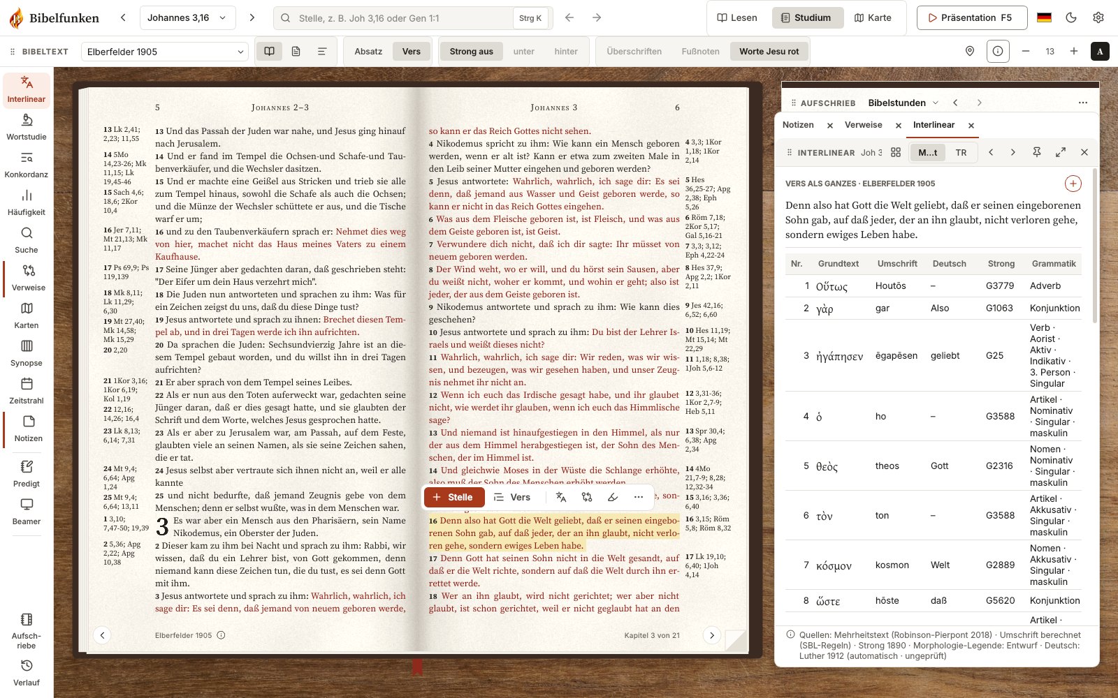 Interlinear: Grundtext Wort für Wort